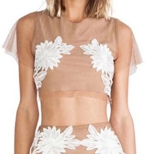 For Love And Lemons Tan Embroidered Top